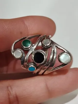 Anillo Plata Mexicano Artesanal Piedras Multicolor