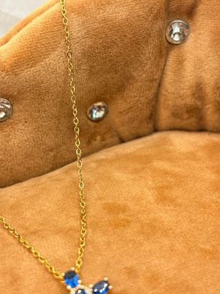 Collar Cruz Circonitas Azules Acero Inoxidable