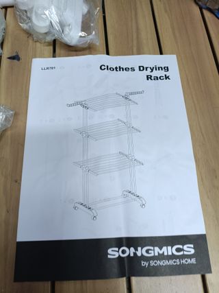 SONGMICS Tendedero, Plegable de 4 Niveles, Móvil, con Ruedas, Alas Plegables, 63,5 x 128 x 173 cm, Gran Capacidad, Montaje Fácil, Uso Interior y Exterior, Blanco LLR701W01