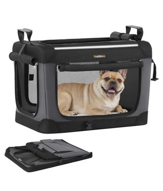Feandrea Transportín para Perros, Plegable, 60 x 42 x 42 cm, para Perros Pequeños, Tela Oxford, Puertas de Malla, Asas y Bolsillo de Almacenamiento, Negro Tinta PDC016B01