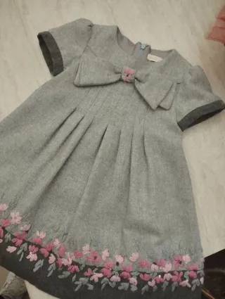 Vestito bambina grigio con fiori rosa