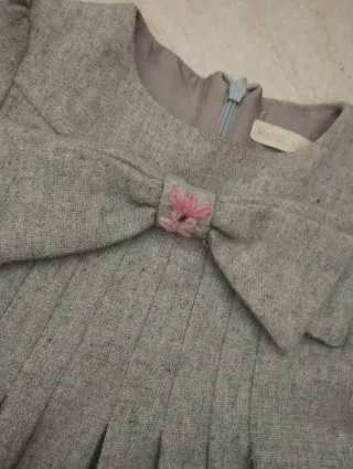 Vestito bambina grigio con fiori rosa