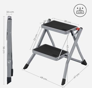 SONGMICS GSL002GY01 Escalera de 2 peldaños Plegabl