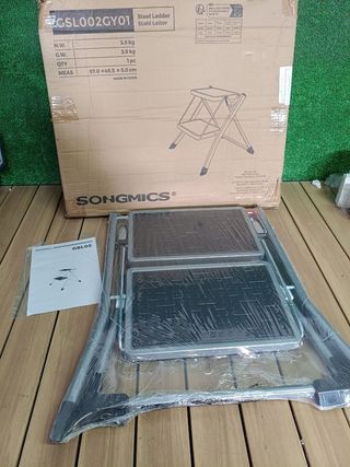SONGMICS GSL002GY01 Escalera de 2 peldaños Plegabl