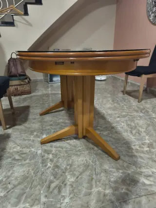 Mesa de salón extensible cristal y madera