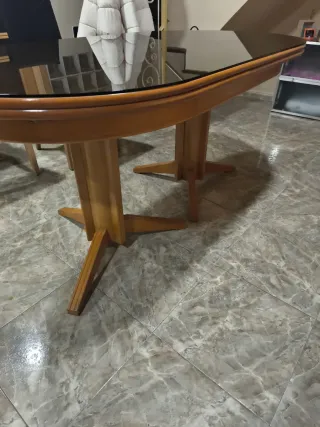 Mesa de salón extensible cristal y madera