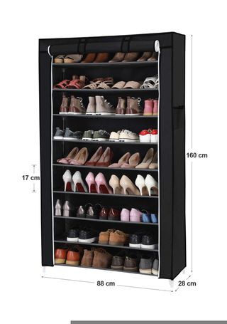 SONGMICS Estante para Zapatos de 10 niveles con Tapa Antipolvo, Armario para Guardar Zapatos, Organizador para Zapatos con Capacidad para 40 Pares de Zapatos, 88 x 28 x 160 cm, Negro RXJ36H