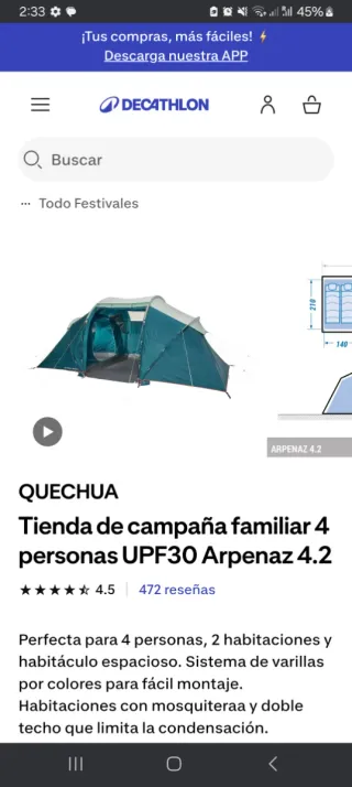 Tienda de campaña Decathlon