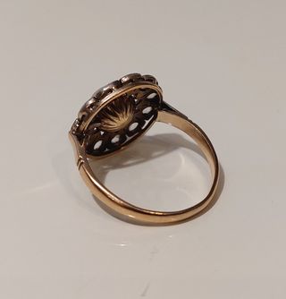 Anillo oro 18k con 11 diamantes y perla de 1940
