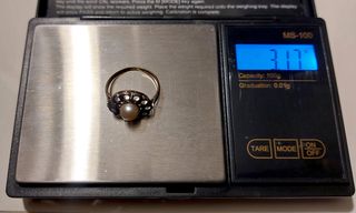 Anillo oro 18k con 11 diamantes y perla de 1940