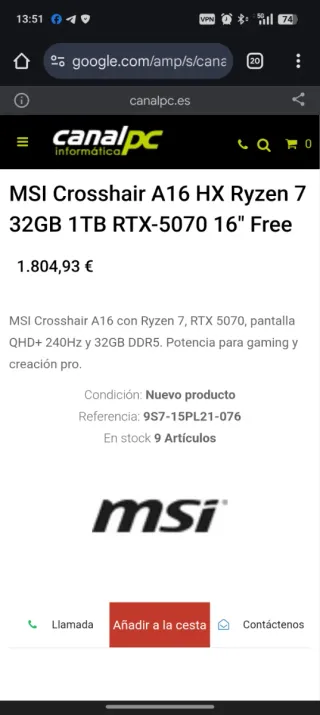 Portátil MSI Crosshair A16