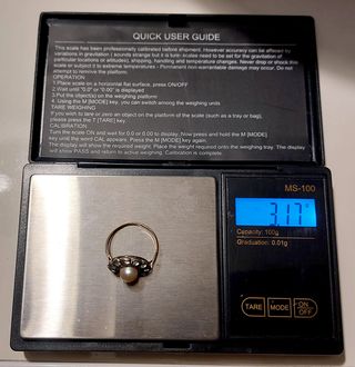 Anillo Oro 18k Perla y 11 Diamantes años 40