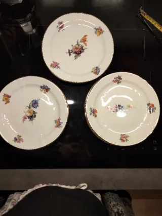 Platos de porcelana antiguos con borde dorado