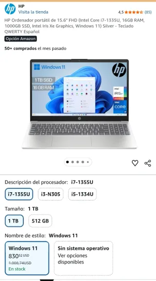 Ordenador Portátil HP i7-1355U 16GB RAM 1TB SSD P