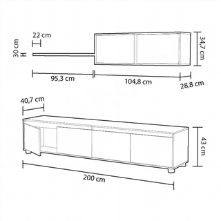 Mueble de salón 200 cm. Cemento y Blanco Artik