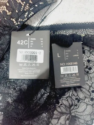 Conjunto Lencería Encaje Negro y Nude 105C