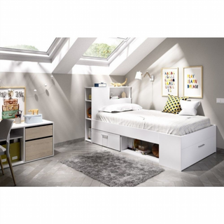 Cama Juvenil Compacta Lanka con Cabezal. Blanco