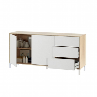 Aparador 2 Puertas 3 Cajones. Blanco Artik/Roble