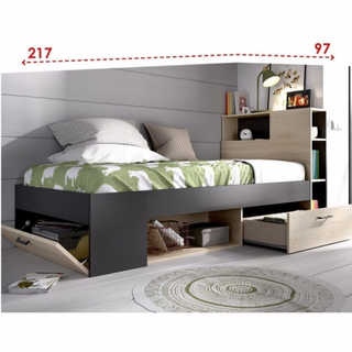 Cama Juvenil Compacta Lanka con Cabezal. Natural/