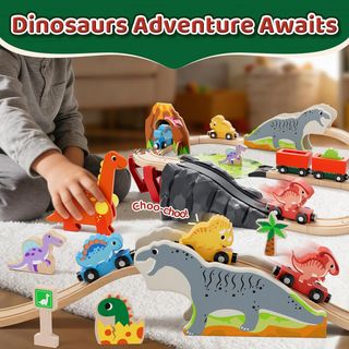 Trenino in Legno con Dinosauri