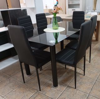 Mesa de Cristal Avatar Negras + 6 Sillas. ¡OFERTA!