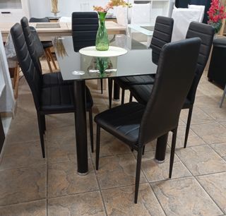 Mesa de Cristal Avatar Negras + 6 Sillas. ¡OFERTA!