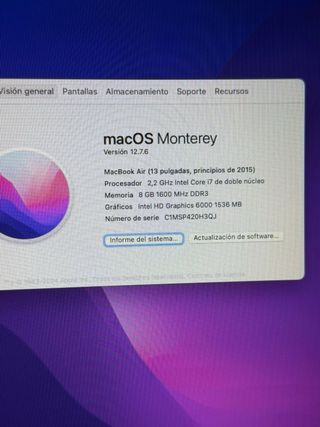 MacBook Air 13 2015 8GB RAM Plata