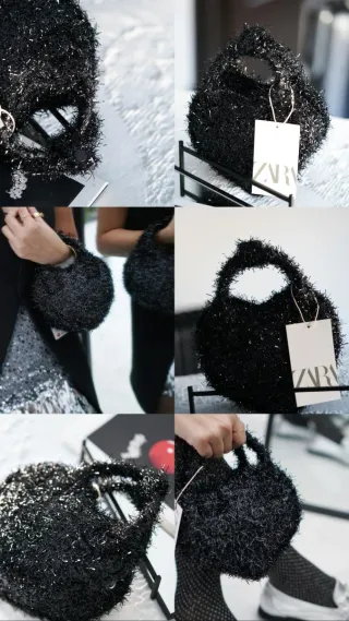 Bolso de mano forma corazon negro plateado Zara