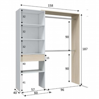 Kit Armario Vestidor 1 Cajón 158 Cm. Blanco Y Rob