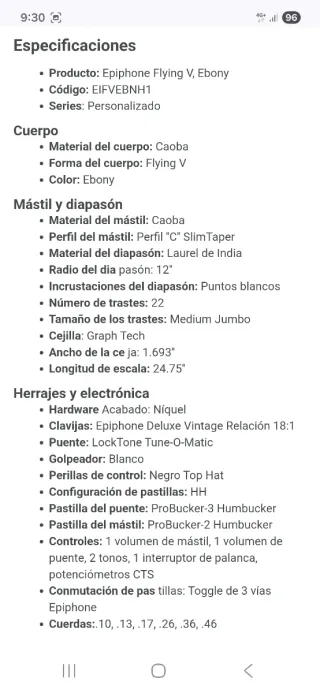 Epiphone 1958 Flying V Inspired by Gibson mejorada