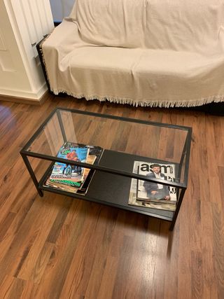 Mesa de centro cristal y metal negra