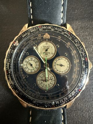 Reloj Seiko Flightmaster Cronógrafo Oro Negro