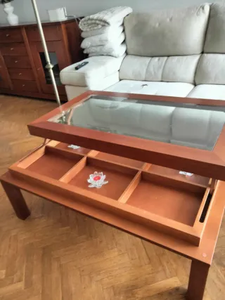 Mesa de centro elevable madera y cristal