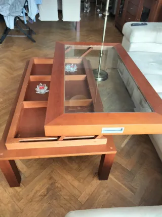 Mesa de centro elevable madera y cristal