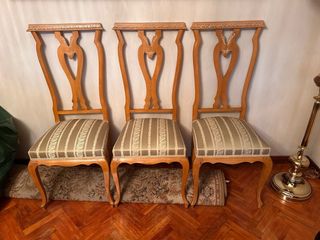 Juego de 6 sillas vintage madera y tela