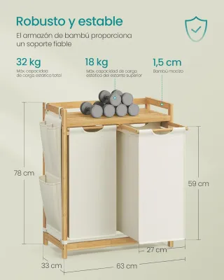 Mueble 2 Cestos Ropa Sucia Bambú