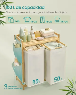 Mueble 2 Cestos Ropa Sucia Bambú