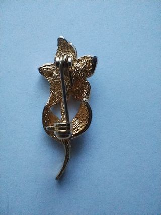 Spilla Fiore Vintage Oro e Smalto Nero