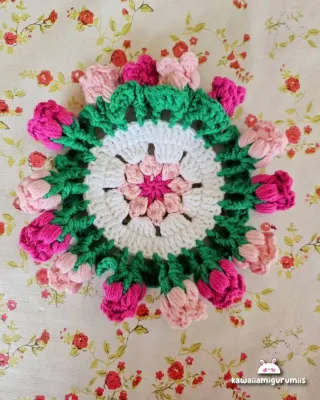 Maceta-posavasos flores crochet personalizada
