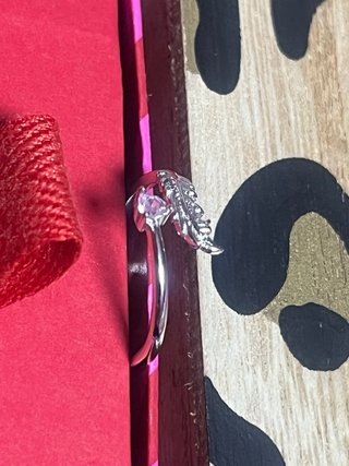 Anillo ajustable pluma circonita rosa plata