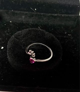 Anillo Plata Ajustable Huella Animal Corazón Rosa