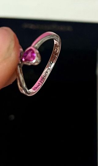 Anillo Plata Ajustable Huella Animal Corazón Rosa