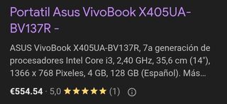 Asus VivoBook X405UA i3-7100U 4GB 128GB 14" HD