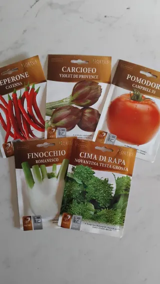 5 bustine semi Hortus: Peperone, Carciofo, Pomodor