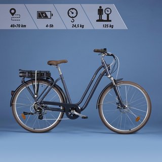 Bicicleta eléctrica urbana cuadro bajo Elops 900 E azul