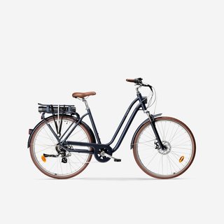 Bicicleta eléctrica urbana cuadro bajo Elops 900 E azul