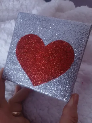 Quadretto Glitterato Rosso Cuore Argento