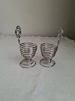 Coppia portauovo vintage in filo di metallo