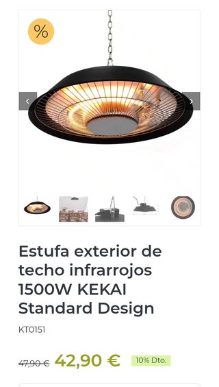 Calefactor Techo Kekai Infrarrojos 1500W 42,5x42,5x12 cm KT0151