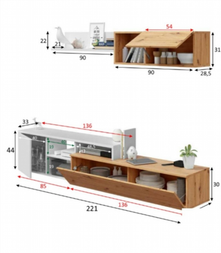 Mueble De Salón 221 Cm. Roble Nodic Y Blanco Arti